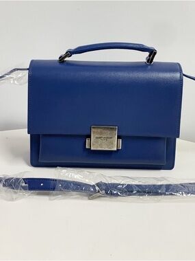Saint Laurent Cobalt Blue Leather Satchel with Top Handle